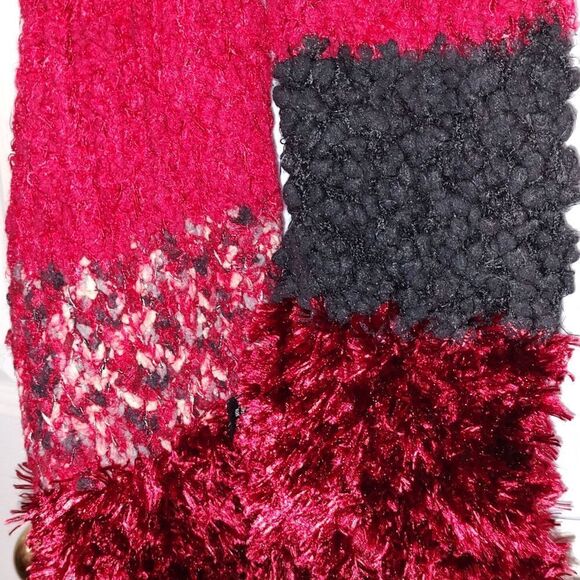 Cejon red black scarf soft fuzzy multi texture scarf - Picture 5 of 10